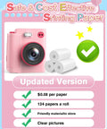 Kids Camera Instant Print 1080P HD Digital Cam For Ages 3 To 12 Boys And Girls, pink camera with paper rolls