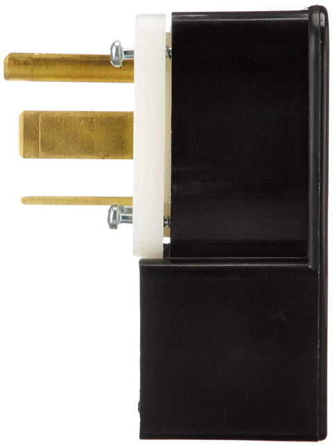 60 Amp 250 Volt Industrial Grade Angled Plug with Grounding and 3PY Straight Blade Design, heavy duty nylon body, black.