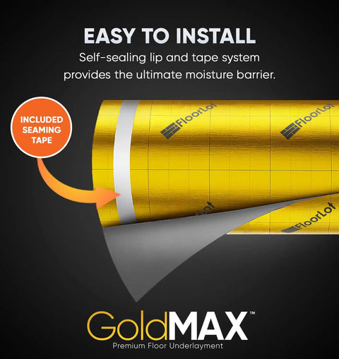 Top Tier Floor Underlayment Roll Covers 200 Sq Ft Of Laminate And Hardwood With Built In Moisture Seal And Noise Control showing easy installation features with seaming tape.