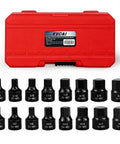 Low Profile 16 Piece Impact Hex Driver Set SAE And Metric Quarter Inch To Three Quarter Inch 6mm To 19mm Cr-Mo Steel Hex Bit Socket Set In Heavy Duty Storage Case For Pro DIY Enthusiasts