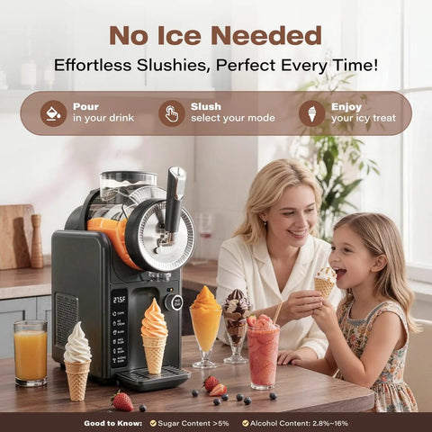 Smooth Operator Home Slushie And Soft Serve Ice Cream Maker With Zero Ice Needed setup, making slushies and ice cream at home.