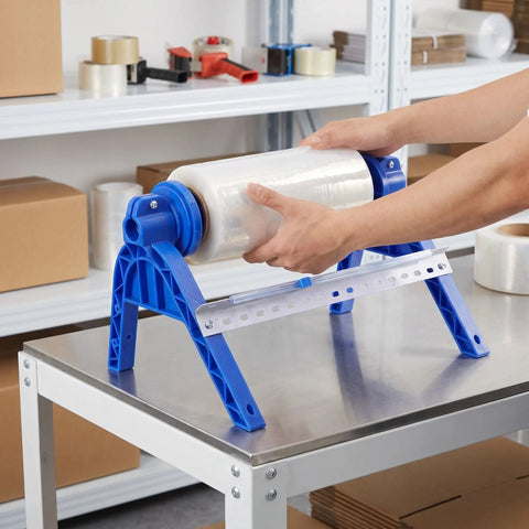 Plastic Wrap Dispenser With Cutter For Tabletop Use Easy Stretch Film Wrapping Machine Manual Packaging Tool For Cling Wrap Rolls