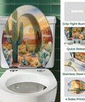 Elongated Resin Toilet Seat for Bathroom with cactus design, features grip-tight bumpers and stainless steel hinges.