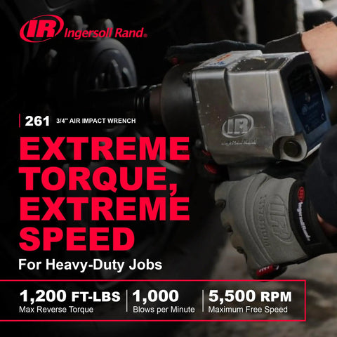 Badass 3/4 Inch Drive Air Impact Wrench Delivering Straight Up 1100 Ft Lbs Max Torque used in auto repair with gloves.