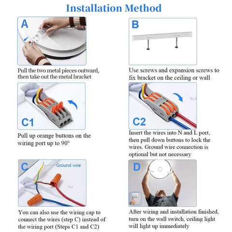 Installation steps for Lit 15 Inch LED Flush Mount Ceiling Light Fixture With 3800 Lumens And 5000K Daylight White Modern Lamp