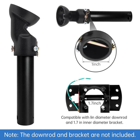 45 Degree Sloped Ceiling Fan Adapter Kit With Universal Mounting Bracket For Vaulted Ceilings Easy Install No Fuss Fit Handles 1 Inch Down Rods And 1.7 Inch Inner Brackets Black Pack Of 2 shown with measurement details