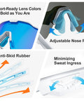 Features of Polarized Sports Sunglasses With Five Interchangeable UV400 Lenses For Men Women And Youth, including nose pad adjustment.