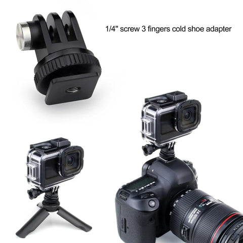 Waterproof Dive Housing With Color Correcting Filters for GoPro Hero 9-13 on camera with cold shoe adapter and tripod