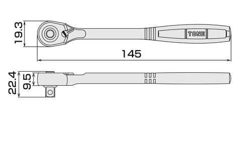 Three Eighths Inch Drive Ratchet Handle With Compact Head And Socket Hold Type, Seventy Two Tooth Ratcheting Mechanism