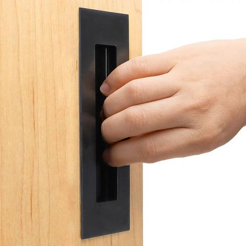 Hand pulling Four Pack 6 Inch Recessed Pocket Door Handles Flush Pulls For Sliding Barn Doors Pocket Doors Closets Cabinets And Drawers Matte Black Stainless Steel Hardware Space Saving Snag Free