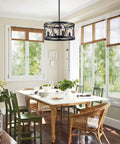 Dope Modern Farmhouse Black Drum Chandelier Light Fixture For Dining Room Living Room Entryway And Bedroom over dining table