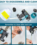 Boss Level Cordless Paint Sprayer Built Tough For Makita 18V Batteries 1000Ml Hvlp Tank disassembled for cleaning with components visible