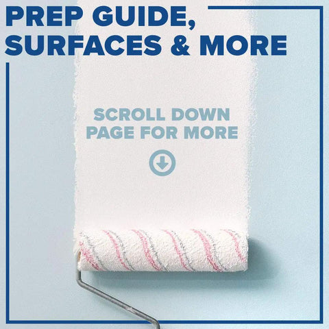 Paint roller applying Stix Acrylic Waterborne Bonding Primer Sealer 1 Quart White on surface with text guide