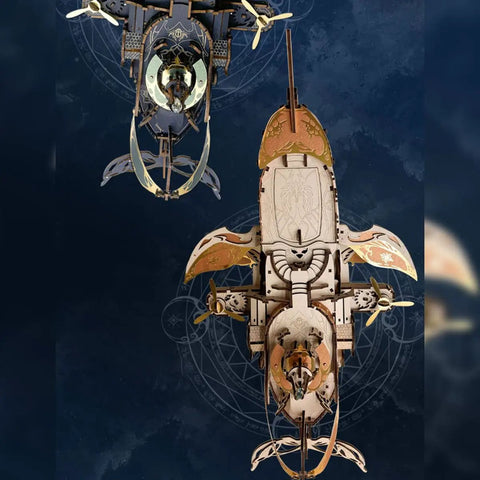 Epic 3D Steampunk Whale Airship Wooden Model Kit For DIY Puzzle Building With Mechanical Motion And Sound Effects, top view