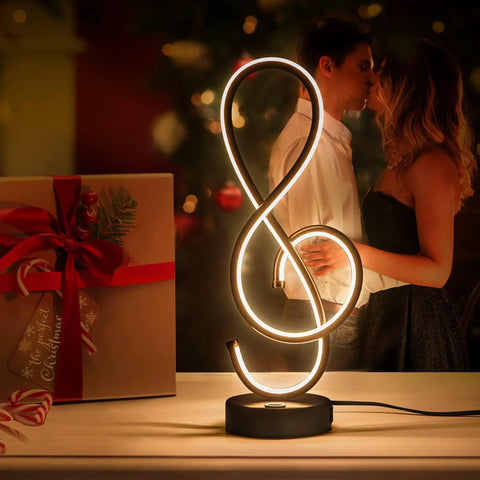 Dope Musical Note Modern Table Lamp With USB Port LED Bedside Nightstand Light Touch Dimmable Stepless Control Black Matte Spiral Design 14W Warm White 3000K