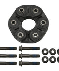 MOOG 670 steering shaft flex coupling disc, front view, with six bolts and six nuts.