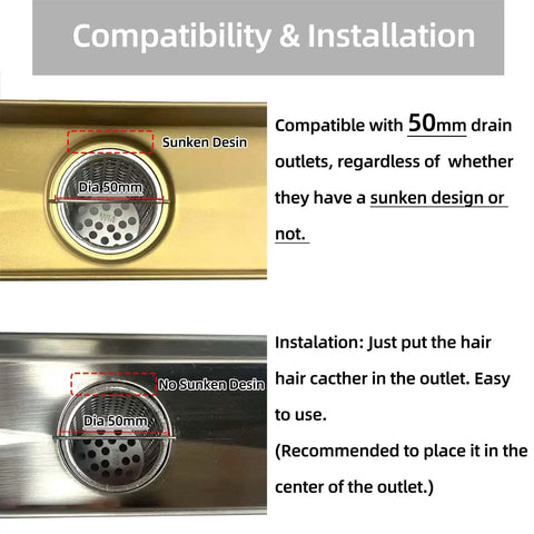 Compatibility & installation guide for Ridiculously Fast Shower Drain Strainer With Pop Up Hair Catcher Basket for 50mm outlets.