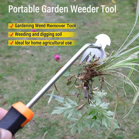 Weed Remover Tool With Rubber Handle Portable Garden Weeding Tool for Vegetable Gardens Backyards and Small Farms, hollow hoe design.