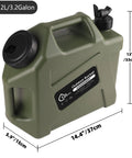 3.2 Gallon Portable Water Jug With Spigot For Camping And Hiking, BPA Free Military Green Water Storage Tank, Easy Pour Design