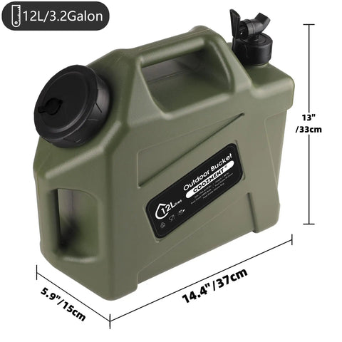 3.2 Gallon Portable Water Jug With Spigot For Camping And Hiking, BPA Free Military Green Water Storage Tank, Easy Pour Design