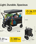 Kids Stroller Wagon With One Hand Adjustable Push Pull Handle, Alloy Steel Frame, Rubber Wheels, full of toys and gear, 26.77 inches roomy