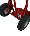 Close-up of wheel section of Heavy Duty Pail Cart With Single Handle And 800 Pound Capacity, 10 Inch Pneumatic Tires For Rough Terrain.