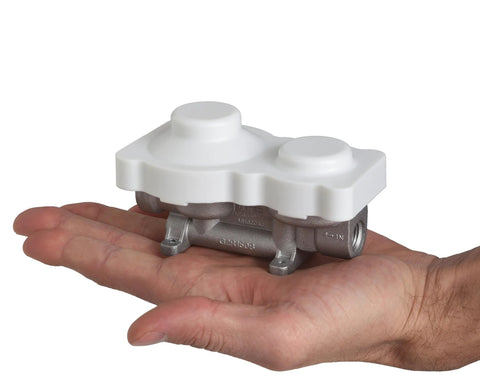 Flame King 160,000 BTU vertical-mounted 2-stage propane regulator with white plastic cover