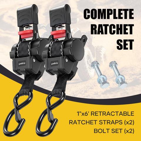 Retractable Tie Down Straps For Any Trailer 1In By 6Ft Bolt On Transom Mount Heavy Duty Boat And Cargo Ratchet Straps 2000 Lbs Break Strength 667 Lbs Working Load 2 Pack