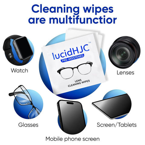 LucidHJC lens cleaning wipes front view 400-count pack for glasses, lenses, screens.