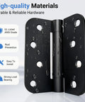 Close-up of 4 Inch Matte Black Self Closing Door Hinge showing durable rust prevention features for easy installation.
