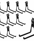 10-pack of black 4 inch slatwall hooks set heavy duty garage storage with anti-skid rubber coating compatible with Proslat systems