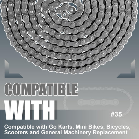 35 Roller Chain 10 Foot Kit With Chain Breaker And Five Master Links, Three Eighths Inch Pitch Carbon Steel Replacement Chain For Go Karts, Mini Bikes, Scooters, Bicycles, And General Machinery