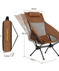 Zeta L8 Max Camping Chair With Carry Bag, Ultra Portable Lightweight Kickback Rocking Chair, brown with carry bag and dimensions