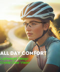 Woman wearing Clear Safety Glasses 2 Pack For Men And Women, Anti Fog And Scratch Resistant, ANSI Z87.1 Eye Protection, biking outdoors