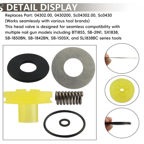Head Valve Kit Replacement For 18 Gauge Brad Nailer And Pneumatic Tools, Fits BT1855K, SL1838BC, SX1838, parts displayed