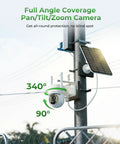 Solar Wireless Security Camera System With 10 Inch Monitor Outdoor Surveillance Kit 4 Cameras shown on pole with solar panel
