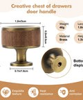 Dope Walnut Wood And Antique Brass Cabinet Knobs Set 5 Pack, 1.2 inch diameter, 1.3 inch height, brass material, bottom view shown.