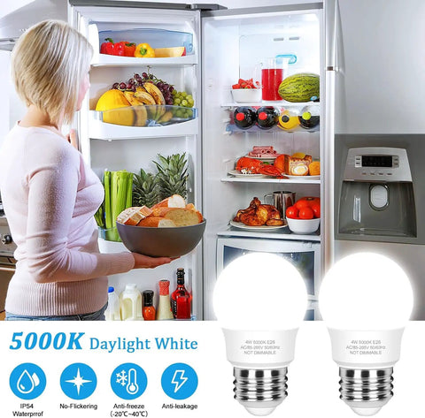 40W Equivalent Refrigerator Light Bulb 120V A15 E26 Waterproof IP54 Non Dimmable 450 Lumen Daylight White 5000K For Fridge And Freezer 2 Pack Easy Swap Energy Efficient Long Lasting