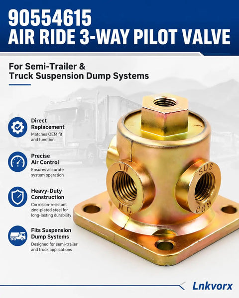 Heavy Duty 3 Way Pilot Valve For Air Ride Suspension Straight Bolt On Boss With Eighth And Quarter Npt Ports Built Damn Tough For Smoother Rig Operation And No Sweat Maintenance