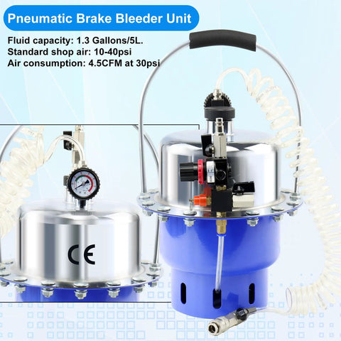 Portable Pneumatic Brake Bleeder Kit For One Man Operation, Air Pressure System with Collection Bottle and Adapters, 1.3 Gallon Tank