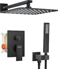 Matte Black Shower Faucet Set Featuring Ten Inch Rain Shower Head With Handheld Spray Combo And Valve Delivers Super High Pressure