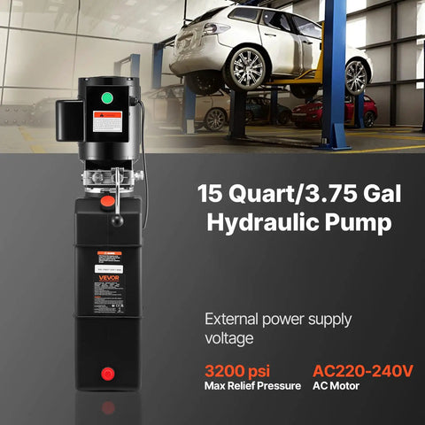 Beefy 15 Quart Hydraulic Pump With 3450 RPM Hydraulic Motor For Car Lift And Portable Vehicle Lift 208 230 Volt 2HP Single Phase Dump Trailer Auto Lift