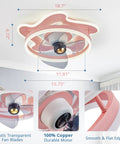 Pink Cartoon Cute Flush Mount Ceiling Fan With Dimmable Lights For Kids Room, Low Profile Design, 6 Speeds, Quiet Oscillating Blades, Remote And App Control