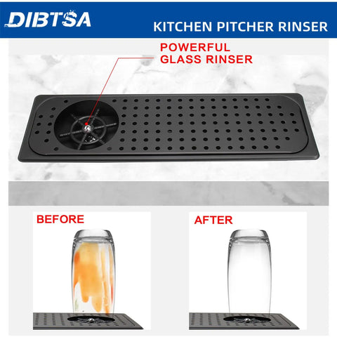 Glass Rinser For Espresso Bar Matte Black Stainless Steel Sink Rinse Station With Side Spray showing before and after rinse effect