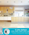 Modern kitchen with 3 Inch Ultra Thin LED Recessed Light With J Box 8W Dimmable Wafer 5 Color Temperature Options 540 Lumens