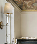 Rustic Wall Sconce With Flared Linen Shade Vertical Mount Bedside Light For Bedroom And Reading Room Antique Style Lamp