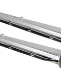 Slick Chrome Straight Spring Loaded Mud Flap Hanger With Two Point Five Bolt Spacing And Thirty Inch Length featuring two shiny chrome brackets.