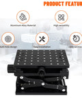 Pro Grade XZ Axis Manual Stage With 50 X 120mm Stroke, black anodized, multi-hole design, in a lab setting showcasing features.