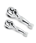 Two Piece Stubby Ratchet Set With Quarter Inch And Three Eighth Inch Drives Quick Release Reversible 72 Tooth For Tight Spaces