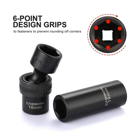 Heavy Duty Three Eighths Inch Drive Impact Socket Set For SAE And Metric featuring 6-point hex design and CR-MO steel